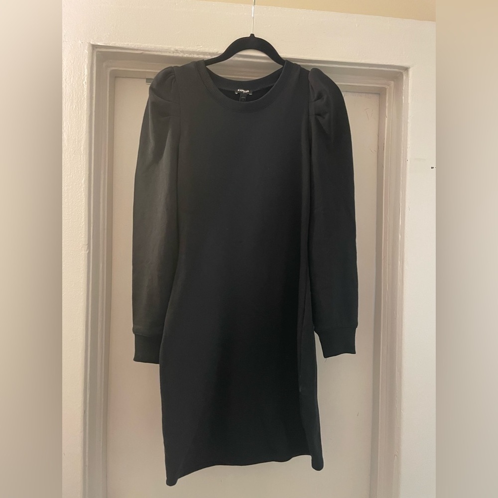 Express black Sweater puff shoulder mini dress size small